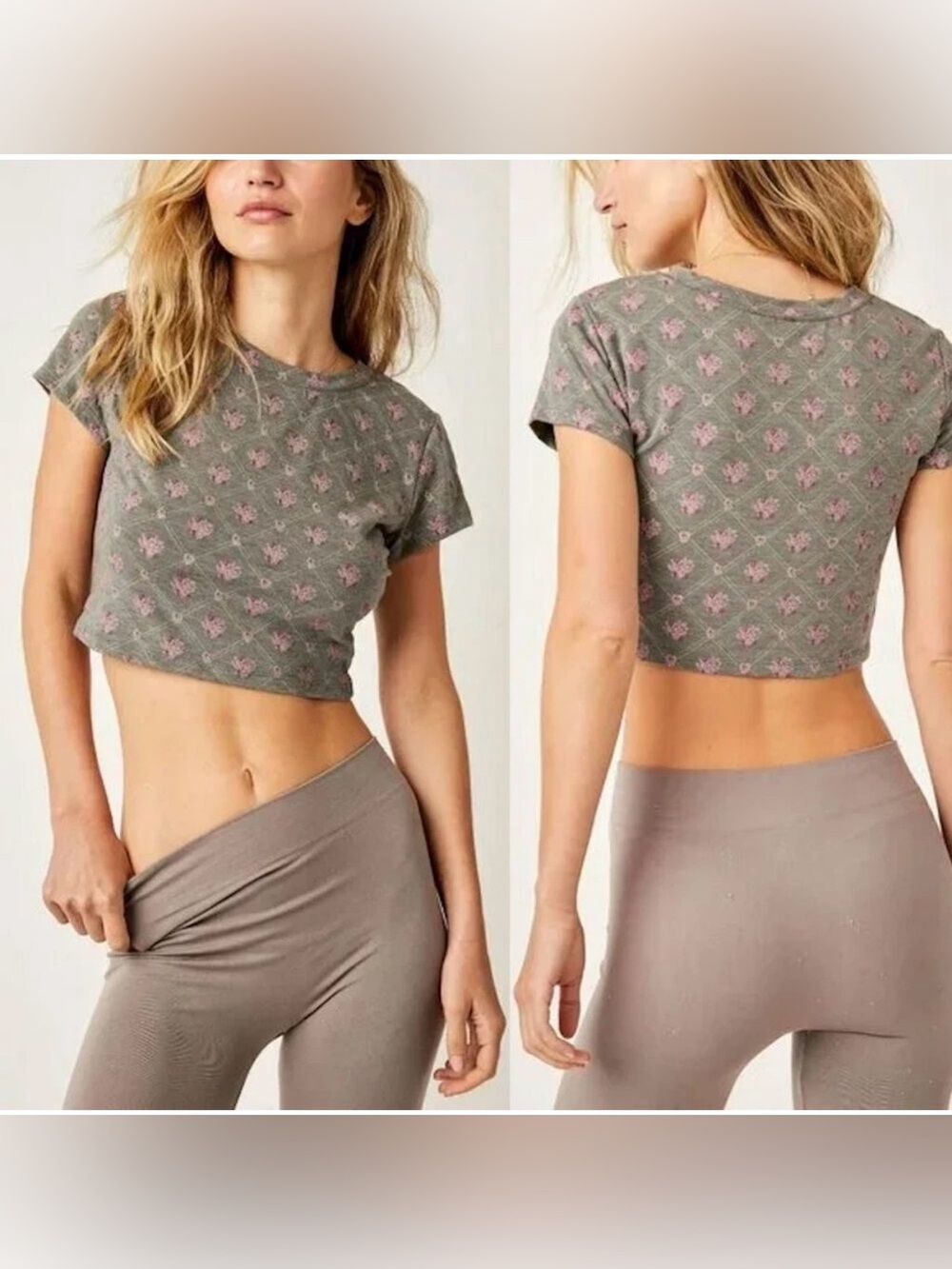 Free People Intimately Mix It Up Baby Tee- Charcoal Combo